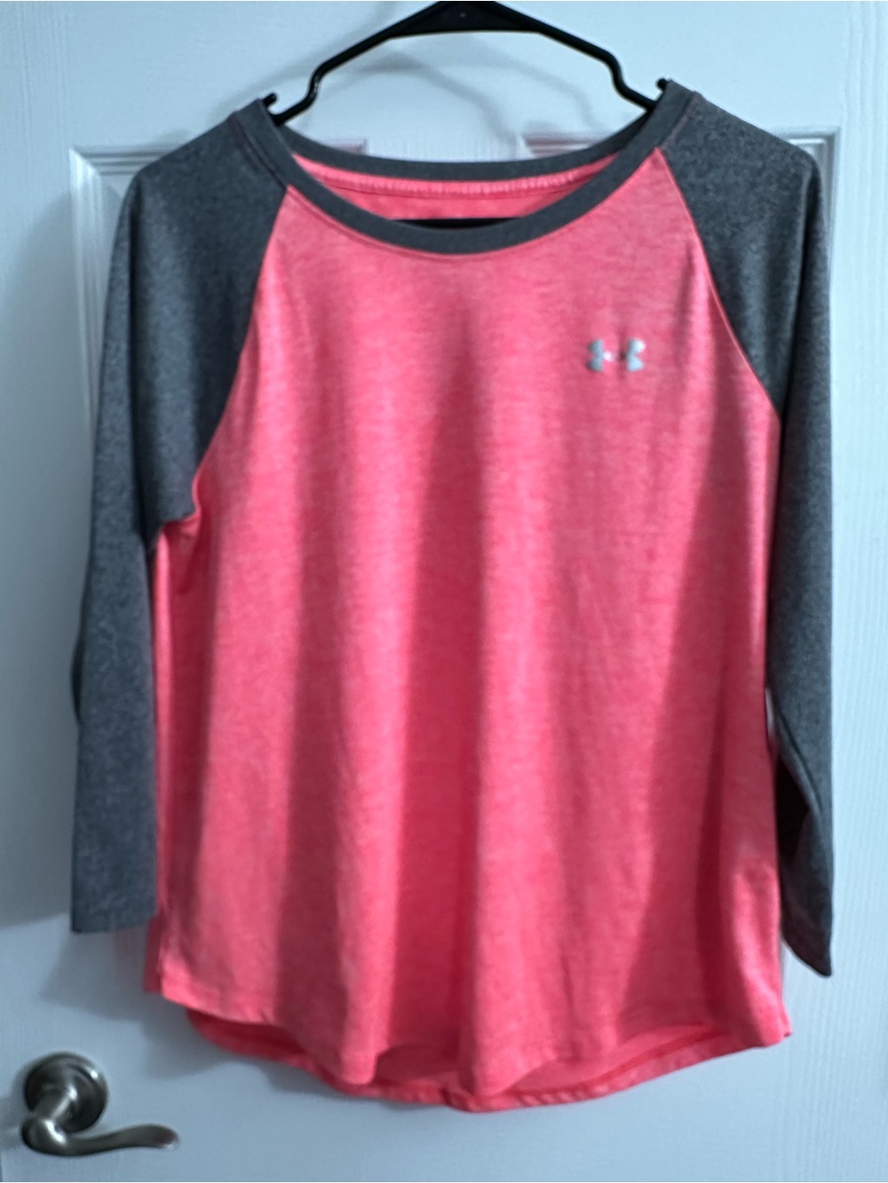 Under Armour Pink and Gray Raglan Long Sleeve Top M